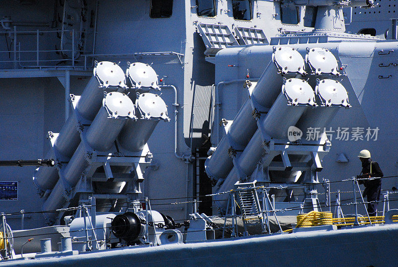 印度海军“3M24 Uran”舰对舰导弹发射器在INS Mysore (D60)上。